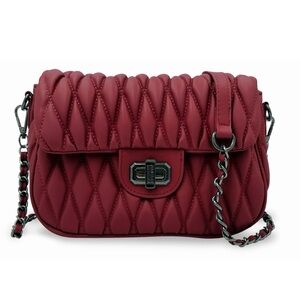 Badgley Mischka Burgundy Quilted Crossbody Bag with Gunmetal Hardware